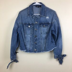 Only Jeans Lace Detail Distressed Jean Jacket